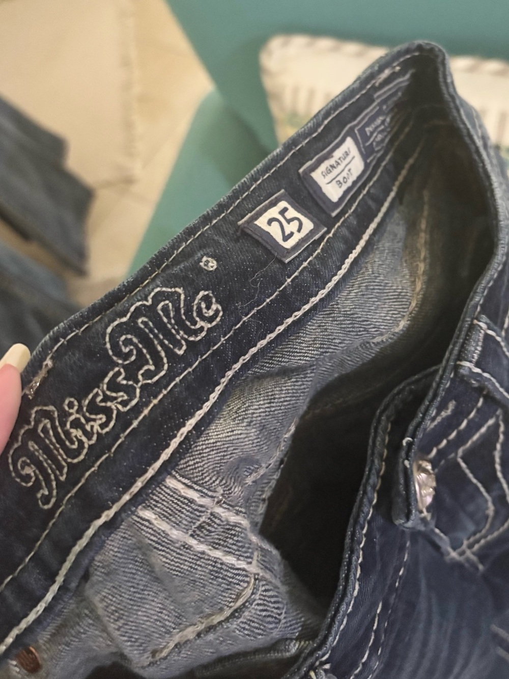 Miss Me Dark Blue Signature Boot Jeans with Embellished Back Pockets - Picture 7 of 9